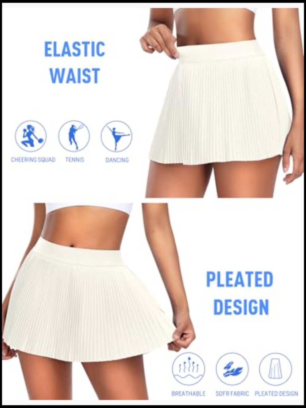Pleated Tennis Skort with Built-in Shorts High Waist Athletic Skirt with Pockets - Picture 3 of 6